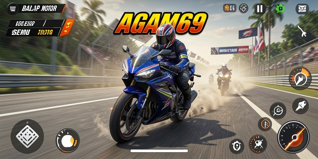 Gameplay AGAM69 yang penuh aksi dengan motor balap.