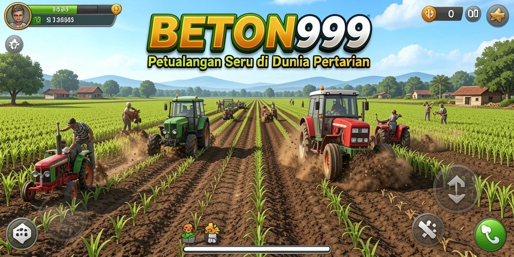 Screenshot gameplay BETON999 menampilkan lahan pertanian yang subur dan penuh warna.