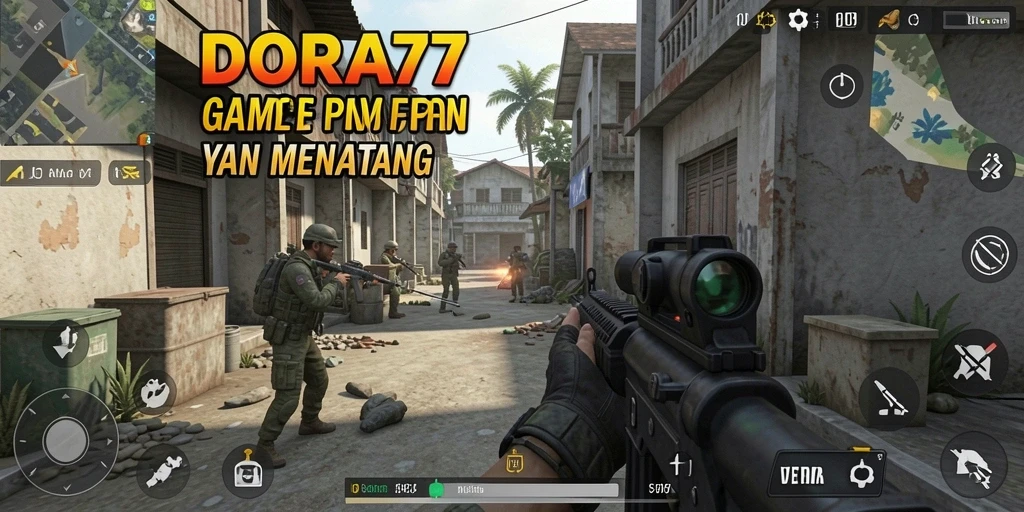 Tampilan gameplay intens dari DORA77 dengan aksi tembak-menembak.