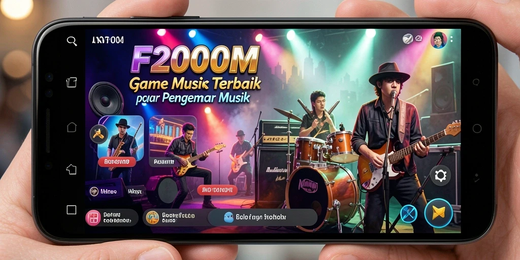Tampilan gameplay F200M yang seru dan berwarna-warni.
