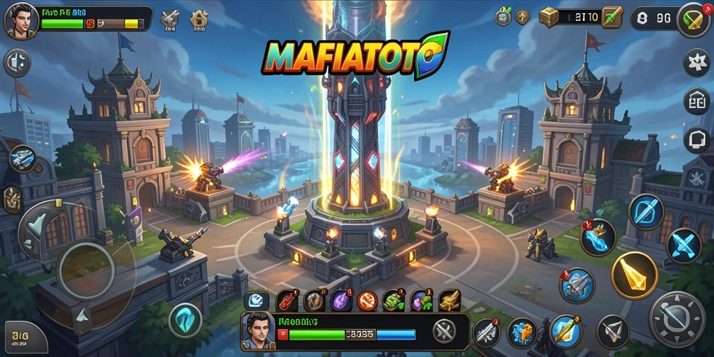Tampilan aksi mendebarkan dalam game MAFIATOTO Tower Defense.