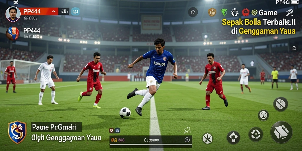 Tangkapan layar gameplay PP444 yang menampilkan aksi seru di lapangan sepak bola.