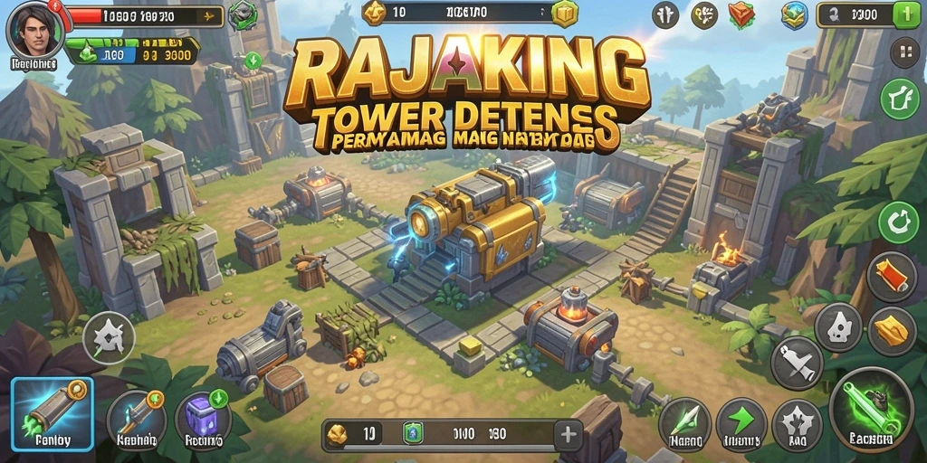 Tampilan gameplay menegangkan dalam game Tower Defense RAJAKING.