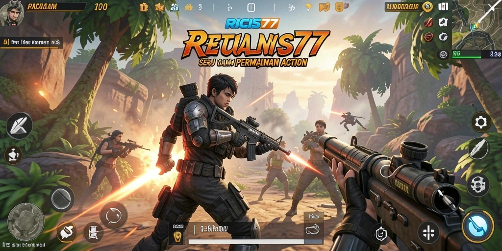 Tampilan dinamis gameplay RICIS77 dengan aksi menegangkan.