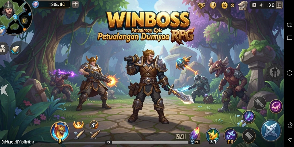 Screenshot gameplay WINBOSS menampilkan pertarungan epik dalam dunia RPG.